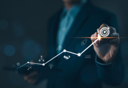 Visualisatie van groei, groei en nog eens groei – symbool voor commerciële expansie en resultaat in technische B2B